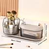 AMPLIN 2 in 1 Cosmetic Organizer with Tissue Box, Tissue Box Cover and Desk Organiser Set, Decorative Glass Storage Box with Tissue Holder, 38 cm x 13.5 cm, Grey view 2