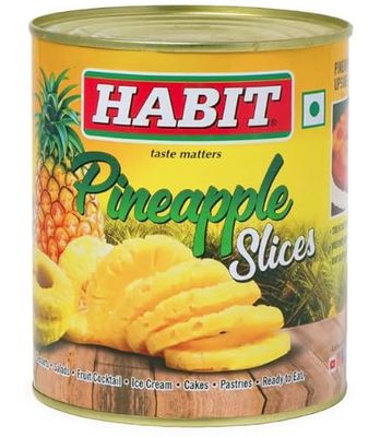 H'ABIT Pineapple Slices in Sugar Syrup - 850g | Ready-to-Eat | Perfect for Cakes, Pastries, Cocktails, Juices, Desserts & Salads