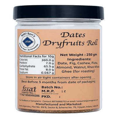 Jyoti Ben's Dates (Khajur) Dry Fruit Roll I Sugar-free & deliciously healthy I 100% Natural