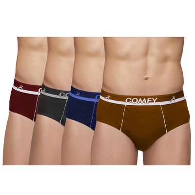 Amul Comfy Men's Plain Cotton Multicolour Brief Pack of 4 Innerwear (Colours May Vary)