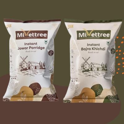 Millettree Healthy Breakfast Instant Jowar Dalia 250 Gram & Bajra Khichdi 150 Gram Combo, Ready To Eat, Gluten Free, Rich in Protein & Fibre | Instant & Nutritious Meal