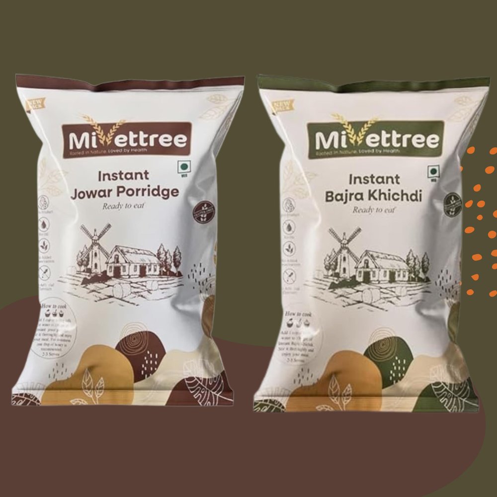 Millettree Healthy Breakfast Instant Jowar Dalia 250 Gram & Bajra Khichdi 150 Gram Combo, Ready To Eat, Gluten Free, Rich in Protein & Fibre | Instant & Nutritious Meal