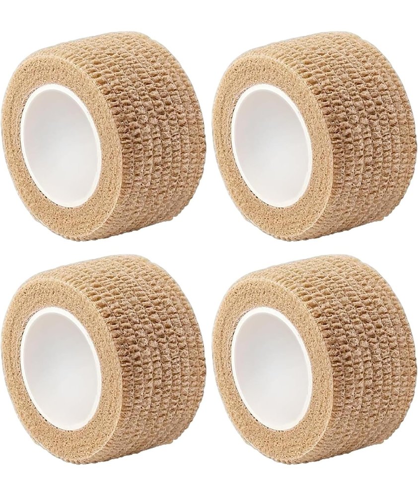 4PCS Bandage, Elastoplast Tape, Self Adhesive Elastic Bandage, 2.5cm x 4m Bandage for Muscle Support, Tape for for Shoulder, Wings, Arms, Ankle and Knee Support (Khaki)