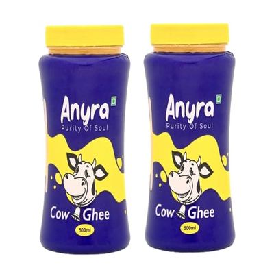 Anyra Cow Ghee 500ml | 100% Pure & Natural | Danedar Texture | Rich in Healthy Fats & Antioxidants | Easy to Digest | Ideal for Cooking, Baking, Frying & Ayurvedic Use Pack of 2