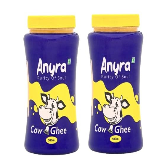 Anyra Cow Ghee 500ml | 100% Pure & Natural | Danedar Texture | Rich in Healthy Fats & Antioxidants | Easy to Digest | Ideal for Cooking, Baking, Frying & Ayurvedic Use Pack of 2