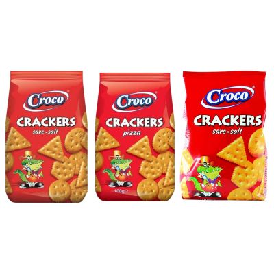 Croco Crackers Biscuits Salted & Pizza Flavoured Combo 100G Each, Pack of 2 and Croco Crackers Sare Salt 100G | Bagel Chips| Pretzels | (Cracker Sare Salt 100G) Combo Pack