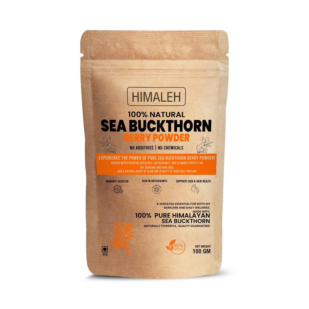Himaleh Sea buckthorn Berry Powder 100g | Rich in Vitamin C | No oil | Edible | Fiber, Omegas | Himalayan Dry Seabuckthorn Berries Powder | Pack of 1