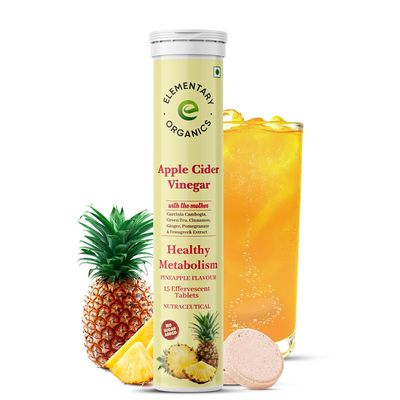 Elementary Organics Apple Cider Vinegar Effervescent Tablets Pineapple Flavor Detox, Digestion Support 15 Tablets Sugar-Free (15 Count Pack of 1, Pineapple)