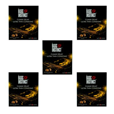 Basic Instinct Climax Delay Ultra-Thin Latex Condoms for Men Hazelnut & Chocolate Flavoured 3 Pcs, (Pack of 5)