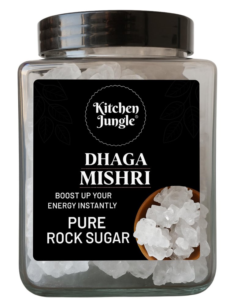 Kitchen Jungle Unrefined Mishri Crystal 800GM (Dhaga Mishri) Jar Pack rock sugar Only filtered