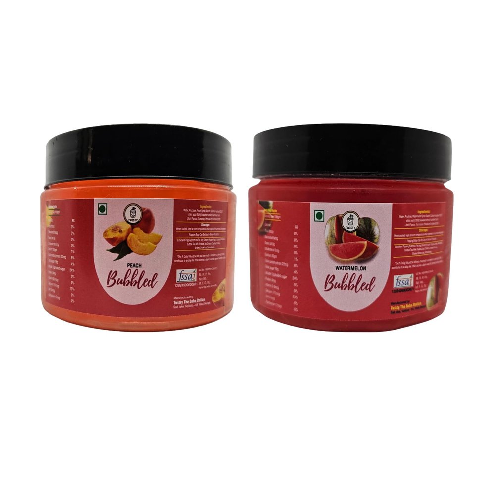 Twisty The Boba Station Popping Boba Combo  Peach & Watermelon Flavors with 12mm Straws | Bubble Tea, Milkshakes, Ice Cream, Yogurt Toppings | Fruity Bursting Pearls | 2 Packs x 330g