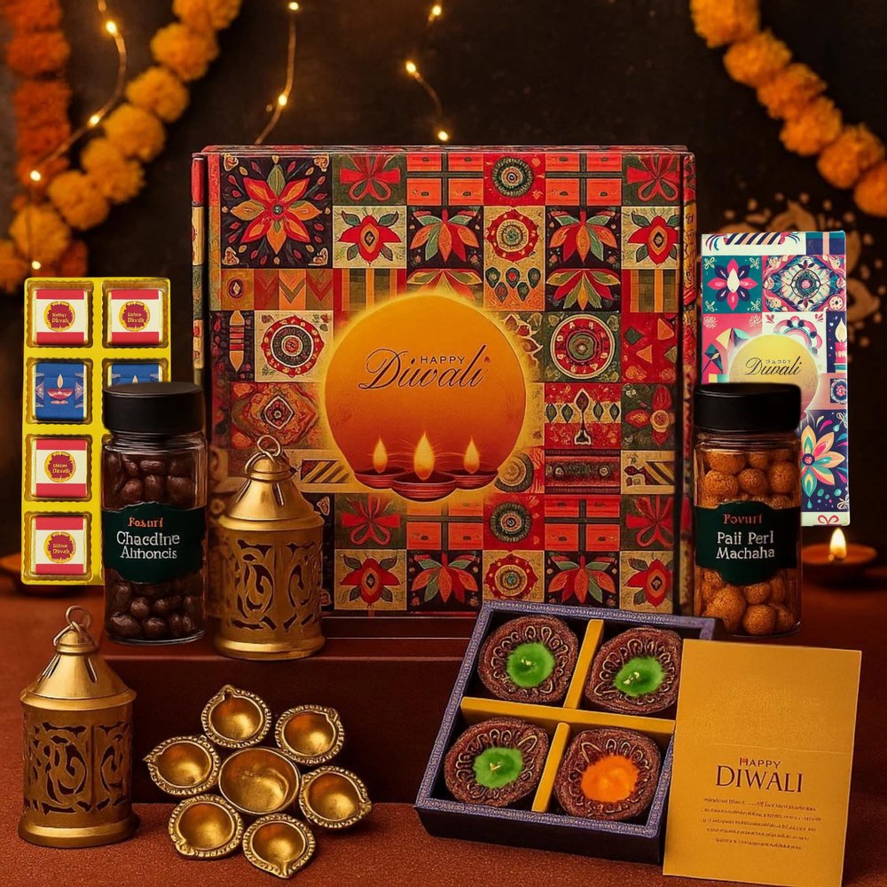 Fruitri Premium Diwali Gift Hamper | Luxury Dry Fruit & Chocolate Combo with Metal Urli, Lanterns, Clay Lamps & Festive Card | Perfect Corporate & Family Gifting
