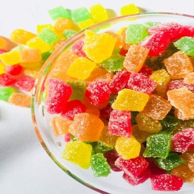 Truly Try Mixed Fruit Soft Candy Sugar Coated Jelly Bites Cubes, Sweet & Chewy Ready-to-Eat Dessert Toppings, Assorted Fruit Flavoured Sweets for Kids & Adults Colourful Fruit Jelly Candy Pieces, (400)