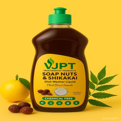 VJPT Soap Nuts & Shikakai Natural Dish Washer Liquid, Chemical-Free, Plant Based Formula