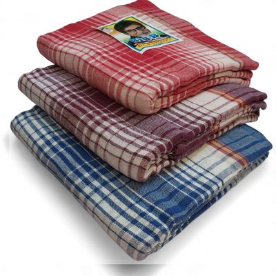 Cotton Gamcha for Men - Handloom Checked Towel, Multipurpose Use - Soft & Absorbent (Pack of 3, Multicolor)