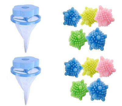 2 Pcs Washing Machine Floating Lint Mesh Bags And Reusable Laundry Dryer Balls Set - Hair Catcher, Lint Trap, And Eco-Friendly Dryer Balls Anti Vibration Pads (10Ball+2Bag) - Multicolor