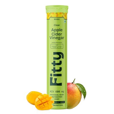 Fitty Apple Cider Vinegar Fizz 600mg | Mango Flavour | With Vitamin B6 & Stevia | Zero Sugar | Pack of 1