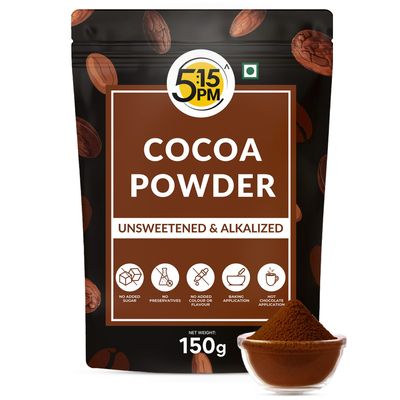 5:15 PM 100% Pure Unsweetened Cocoa Powder - 150g | Cocoa Powder for Cake | Coco powder without Sugar | Alkalized Coco Powder | Perfect for Cake, Baking, Hot Chocolate, Milkshakes & More  150g