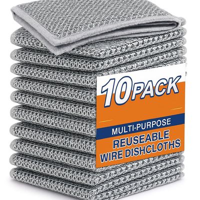 FLEEBEE Non-Scratch Dish Wash Cloth Steel Wire Dish Cloth, Wire Dishwashing Rags for Wet and Dry Stainless Steel Scrubber Non-Scratch Wire Dishcloth for Washing Dishes (10, STANDRAD)