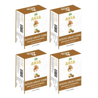 AKIA Almond Walnut Scrub Herbal Beauty Soap | Exfoliating Herbal Bath Bar | Natural Skincare for Smooth & Glowing Skin| Pack of 4