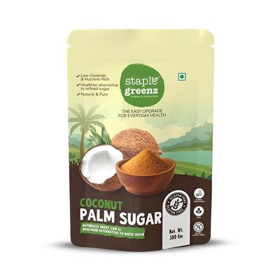 StapleGreenz Coconut Palm Sugar - 300g  100% Natural, Low GI Sweetener | Unrefined & Mineral-Rich | Healthy White Sugar Substitute for Tea, Coffee, Baking | No Added Preservatives, Colors and Flavor