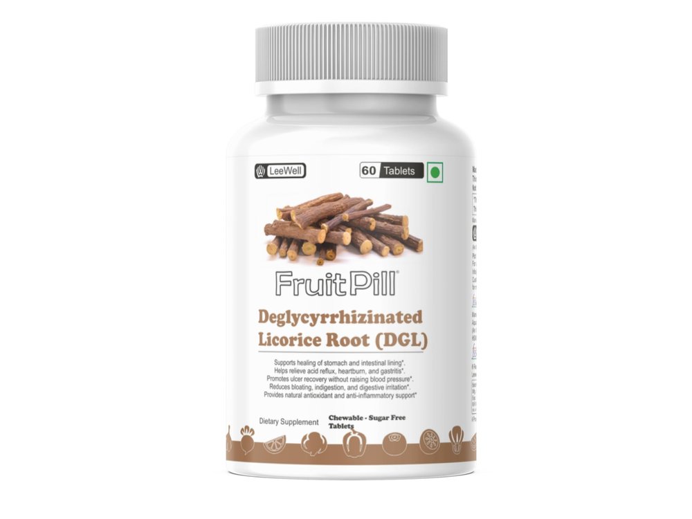 FruitPill Deglycyrrhizinated Licorice Root Supplement (DGL) | Digestive Support, Heartburn & Acid Relief | Natural Stomach Lining Protection | 60 Chewable Tablets, Sugar-Free