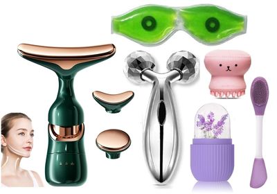 3 in 1 Anti Wrinkles & Neck Eyes Massager,Vibration facial Massager for Skin Care,face Sculpting Tool Beauty Device,Neck Device Lift,3D Massager, ice roller, octopus scrubber, face Mask Applicator, Aloe Vera Cool Gel Eye Mask (Multi Color)