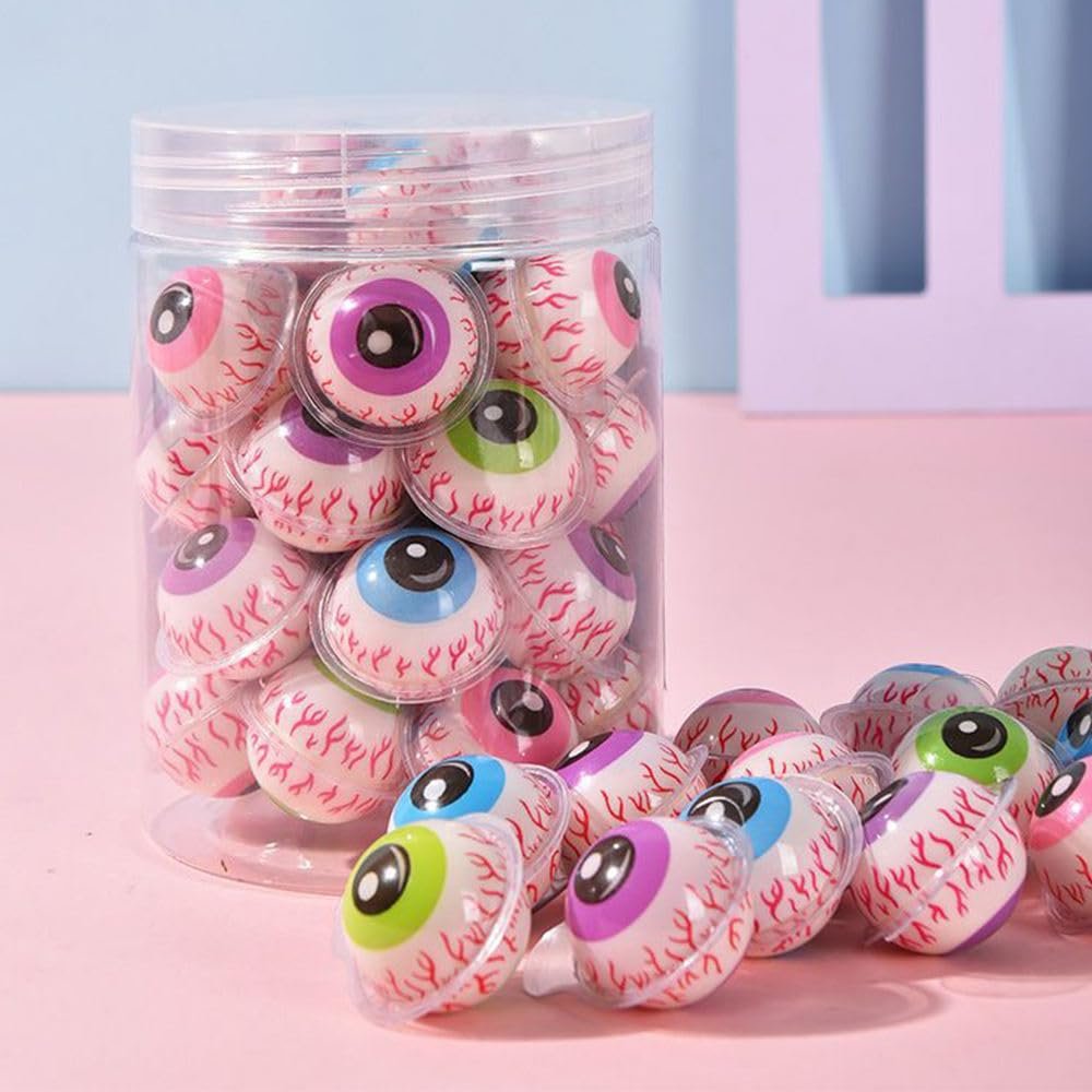 COCAME - Halloween Candy Assortment for Trick or Treat | Eye Gummy Ball with Strawberry Jelly Filling - (15 Count)