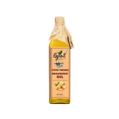 Gyros Organic Farms Cold Pressed Groundnut Oil 500 ml | 100% Pure and Natural and Healthy Choice for Daily Cooking | Chemical Free | Organic - 500ml Glass Bottle