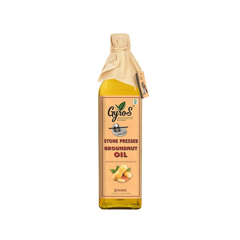 Gyros Organic Farms Cold Pressed Groundnut Oil 500 ml | 100% Pure and Natural and Healthy Choice for Daily Cooking | Chemical Free | Organic - 500ml Glass Bottle