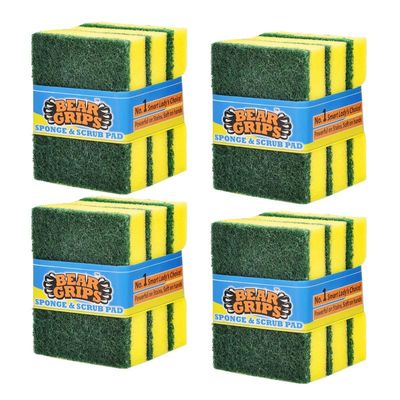 BEAR GRIPS Sponge Scrub pad for Utensils Cleaning in Kitchen Long Lasting Stain Removal Scrubber for Dish wash Liquid - Pack of 12