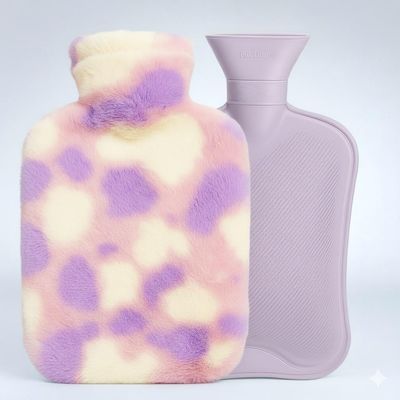 CLOUDTAB Hot Water Bag with Soft Plush Cover 2000ml Medical Grade Silicone Hot Water Bottle for Period Cramps, Back Pain Relief, Hot & Cold Therapy, Muscle Aches & Full Body Relaxation Heating Pad (Lavender)