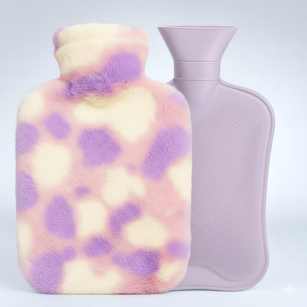 CLOUDTAB Hot Water Bag with Soft Plush Cover 2000ml Medical Grade Silicone Hot Water Bottle for Period Cramps, Back Pain Relief, Hot & Cold Therapy, Muscle Aches & Full Body Relaxation Heating Pad (Lavender)