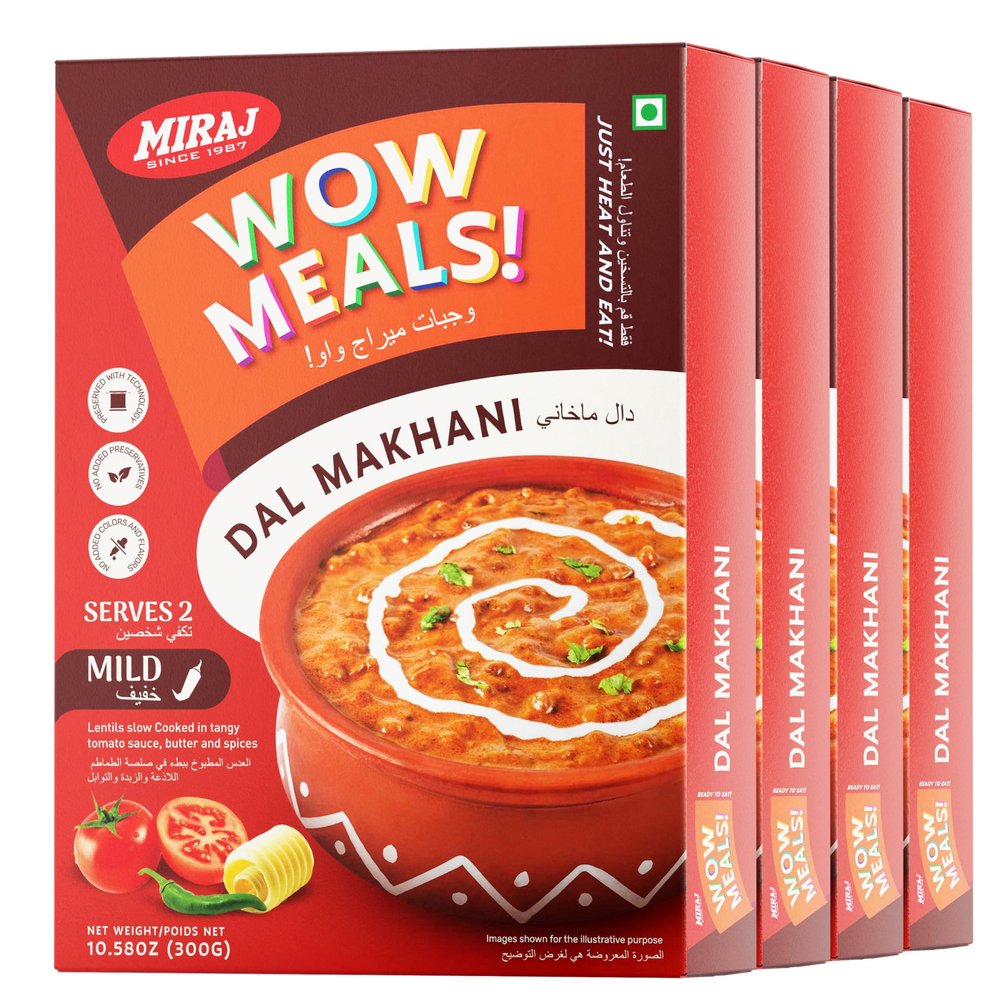 Miraj WOW Meals Ready to Eat Dal Makhani, Pure Vegetarian Meal, Mild Spicy, No Added Preservatives or Colors, 300g x Pack of 4