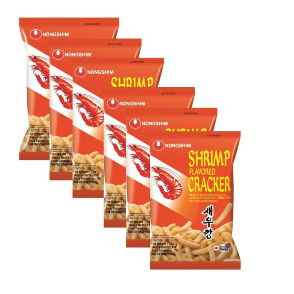 Shrimp Flavoured Cracker 75g Each Pack of 6 (450g) | Crispy Korean Snack with Authentic Shrimp & Spicy Flavor | Imported