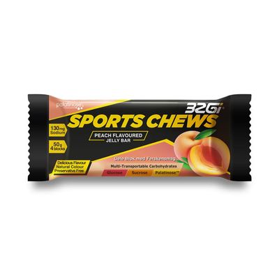 32Gi Sports Chews - Energy Sustaining Jelly Bar- 50gm (4 blocks per pack)- Peach Flavour- Pack of 3 Bars