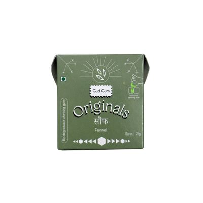 Gud Gum- Natural, Plastic Free Chewing Gum- Clove, Cardamom, Fennel, Cinnamon- 21g x 4 - Mini Pack of 4- No added artificial colours, flavours & sweeteners (4 Packs, 60 chewing gums) (Pack of 4, Fennel)