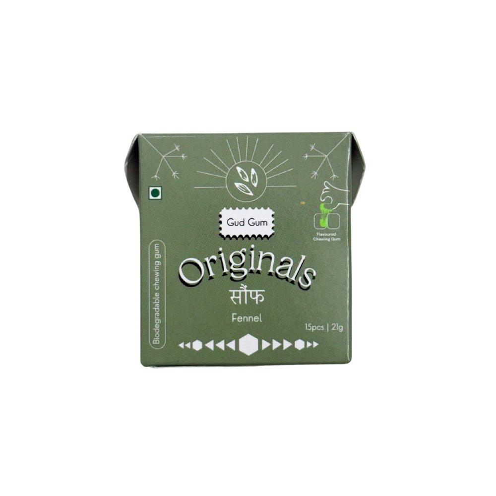 Gud Gum- Natural, Plastic Free Chewing Gum- Clove, Cardamom, Fennel, Cinnamon- 21g x 4 - Mini Pack of 4- No added artificial colours, flavours & sweeteners (4 Packs, 60 chewing gums) (Pack of 4, Fennel)