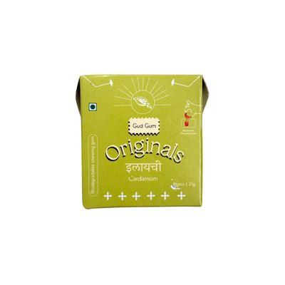 Gud Gum- Natural, Plastic Free Chewing Gum- Clove, Cardamom, Fennel, Cinnamon- 21g x 4 - Mini Pack of 4- No added artificial colours, flavours & sweeteners (4 Packs, 60 chewing gums) (Pack of 4, Cardamom)