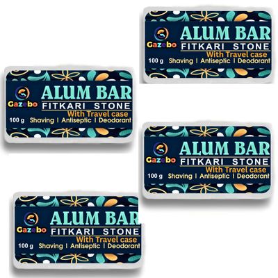 Alum Bar | FitkariStone with Travel Case 400 g , Natural Fitkari Stone for Aftershave, Underarms, Skin Tightening,Water Purification | Crystal White Alum Bar for Deodorant, Acne treatment | Gentle & Effective-100g x Pack of 4