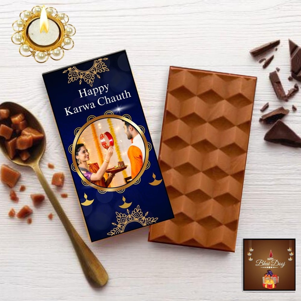 Expelite Customised Karwachauth Chocolate Pack with Karwa Chauth Theme Chocolate Bar | Best Karwachauth Gift for Wife in 200