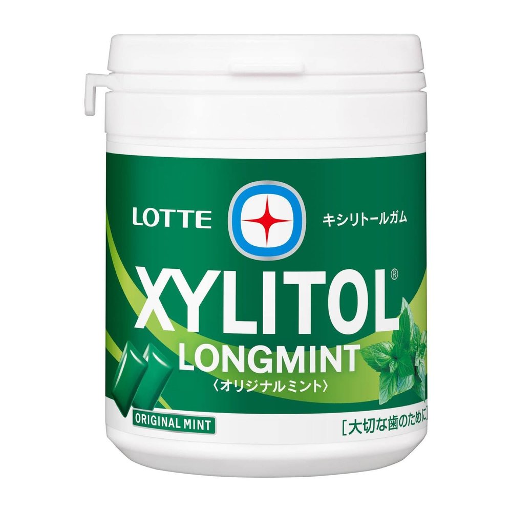 Lotte Xylitol Gum, Long Mint (Original Mint), Family Bottle, 4.8 oz (133 g) | Made in Japan