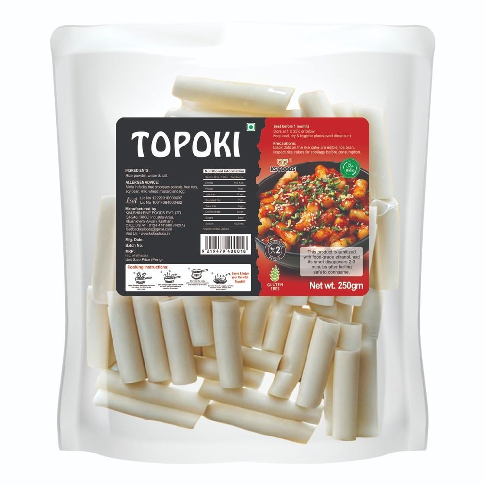 KS Foods Korean Topokki Combo Pack of 2 (250g Each) | Tteokbokki Rice Cakes with Sweet & Spicy Gochujang Sauce | Ready to Cook | Vegan