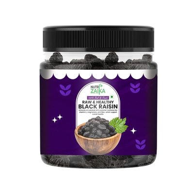 NUTRIZAIKA Premium Black Raisins 500 gm | Rich in Iron, Fibre, Potassium & Boosts Immunity | Fresh & Sweet Black Raisins | Munakka Dry Fruit