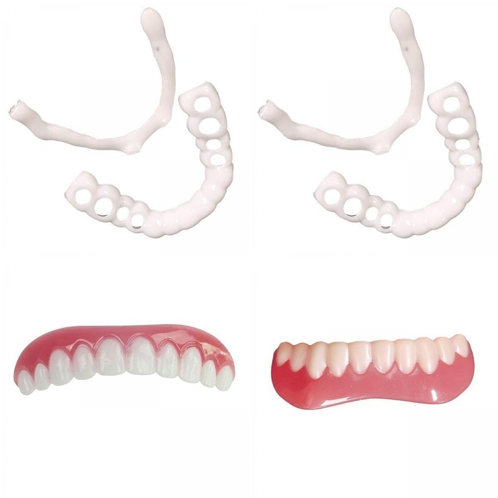 Enakshi 2 Pairs Top Bottom Veneers False Teeth Smile Denture | Quick Fit Flexible Silicone Dentures | Moldable, Snap-On Design | Perfect Smile Replacement & Repair for Adults and Teenagers
