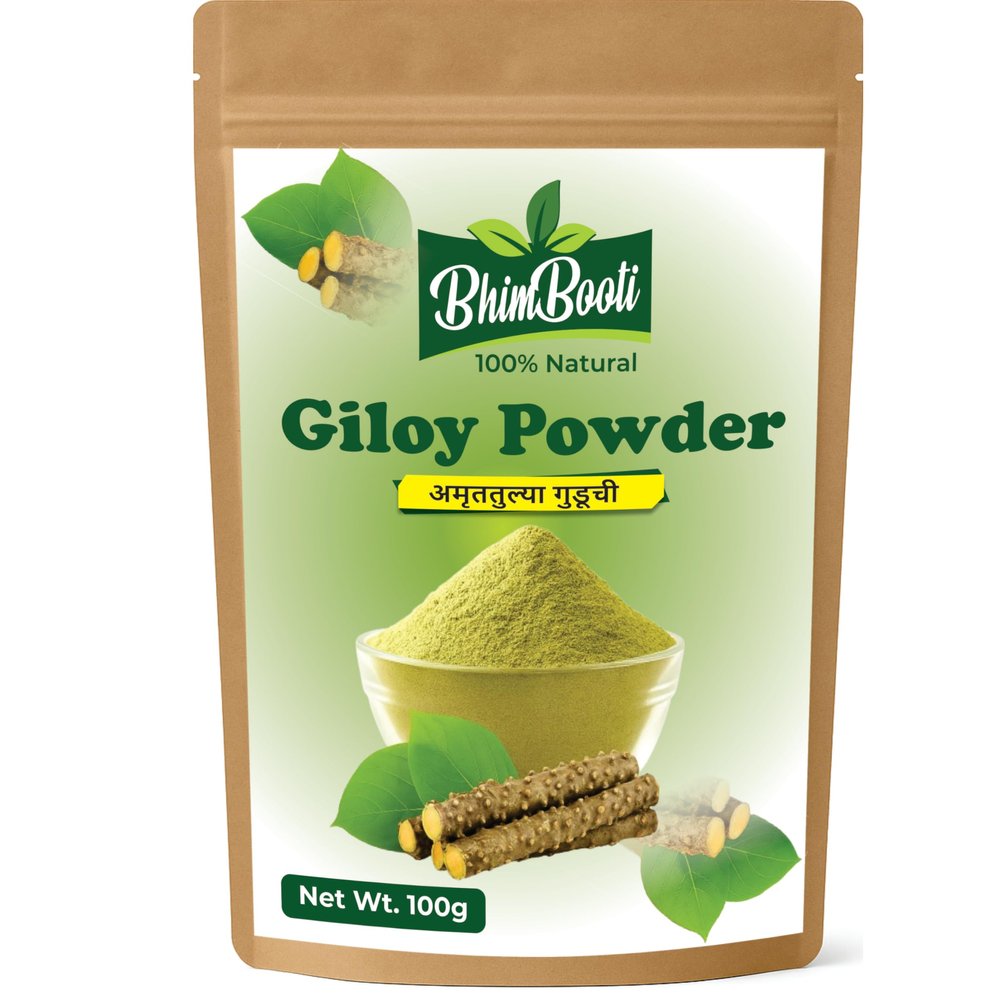 BhimBooti 100% Natural Giloy Powder | Pure Herbal Ayurvedic Supplement for Eating, Immunity Booster, Detox, Digestion & Anti-Inflammatory Support 100g Pack
