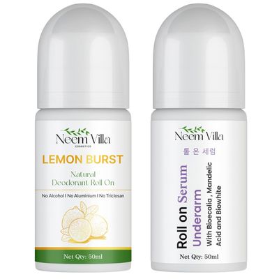 Brightening Underarm Roll-On Serum for Dark Spots & Sweat Control | Deodorant for Men & Women (lemon +roll on serum)