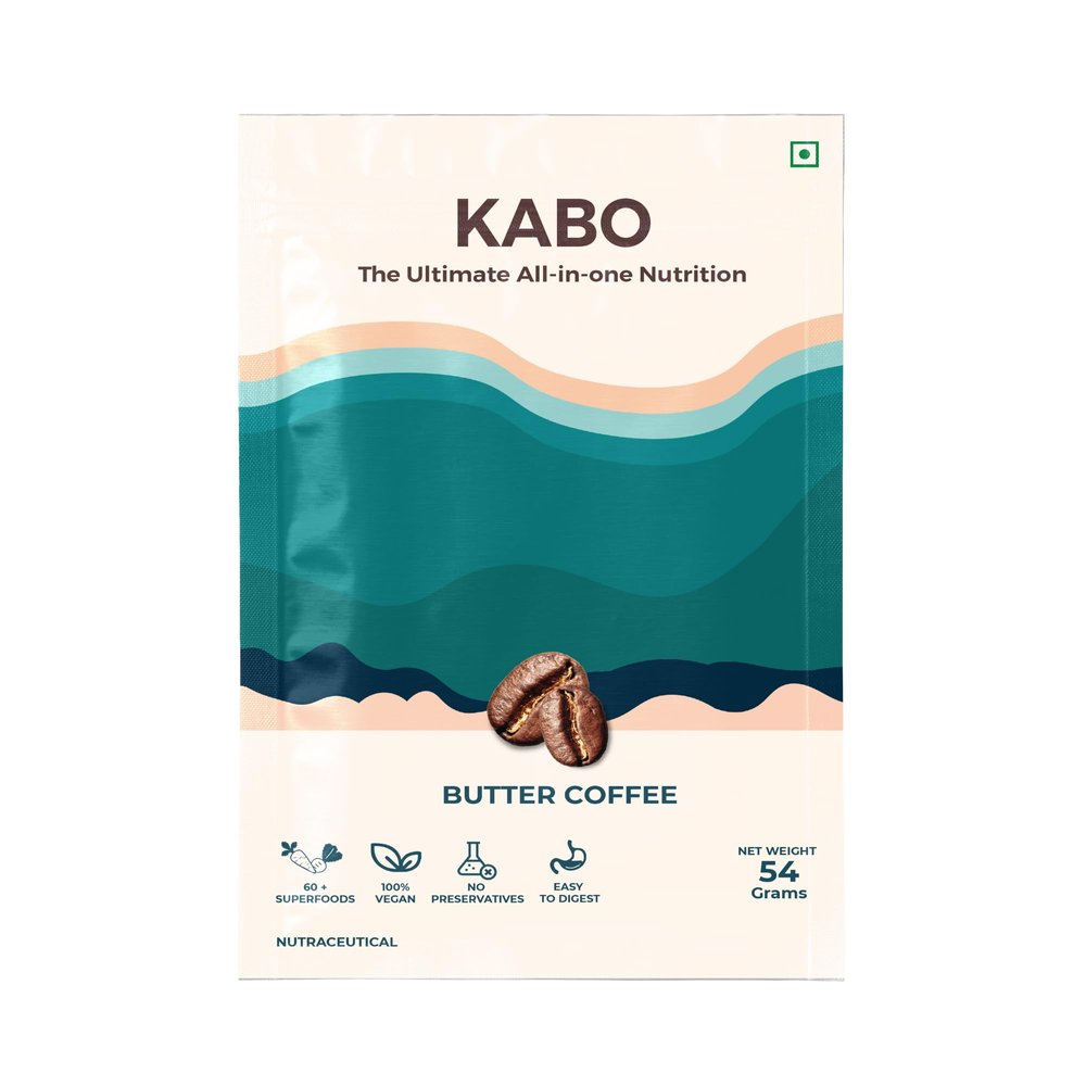 KABO Vegan Plant Protein Shake for Men & Women, Butter Coffee Flavour | 23g Plant Protein, 60+ Superfoods, 26 Vitamins & Minerals | Healthy Meal Replacement Drink | 10 Pack (540g)
