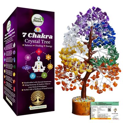7 Chakra Crystal Tree 300 Beads Original Natural Gemstones, Healing Bonsai Money Tree of Life for Home Decor, Vastu, Reiki, Feng Shui, Positive Energy, Prosperity & Good Luck