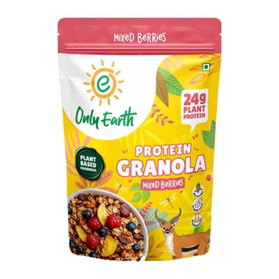 Only Earth Protein Granola | Mixed Berries | 24g Plant Protein | High Fiber | No Added Sugar | Dairy-Free | With Blueberry, Cranberry, Strawberry, Raisins & Nuts | 350g
